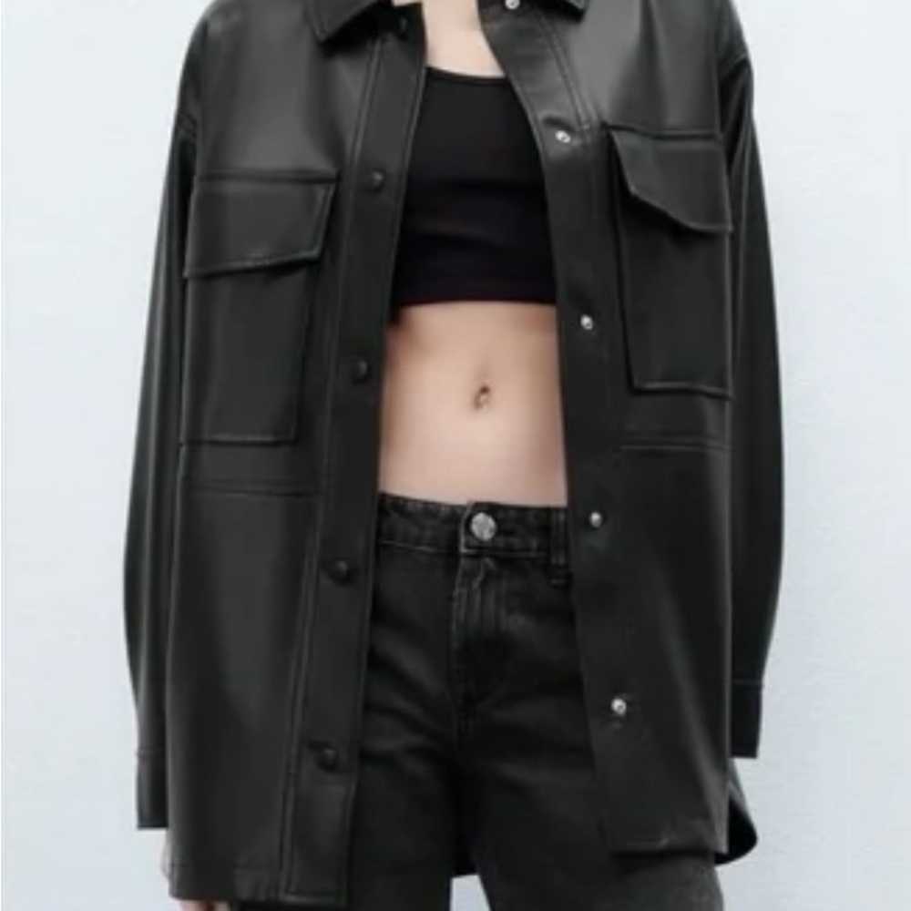 Zara Black Leather Women's Shacket Size Large